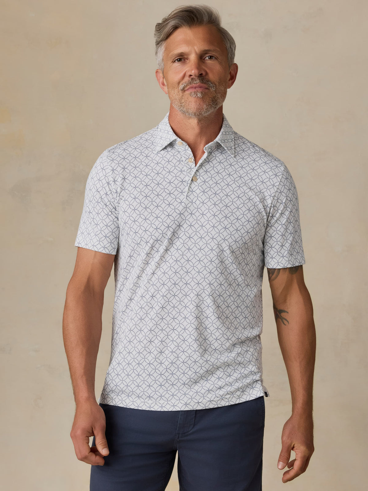 Short-Sleeve Movement Pique Polo - Ivory Blue Moonlight