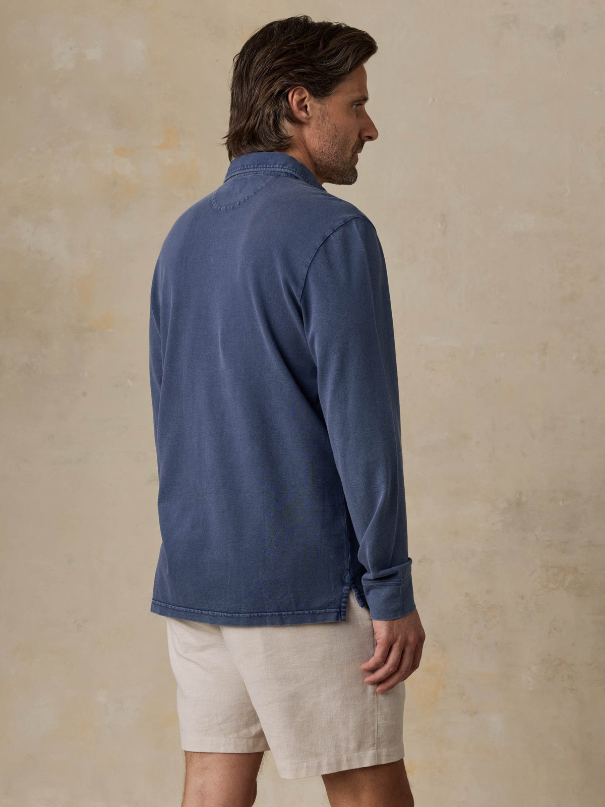 Long-Sleeve Sunwashed Pique Polo - Dusk
