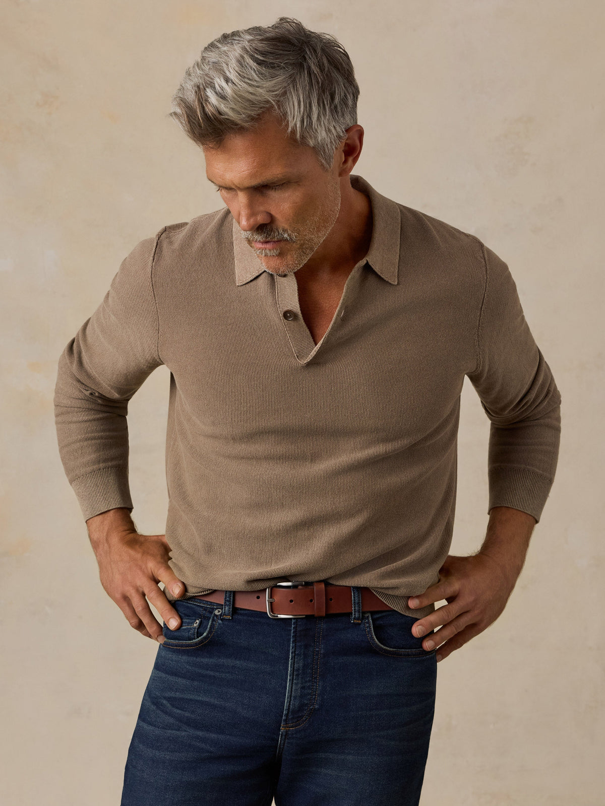 Lightweight Sunwashed Sweater Polo - Timber