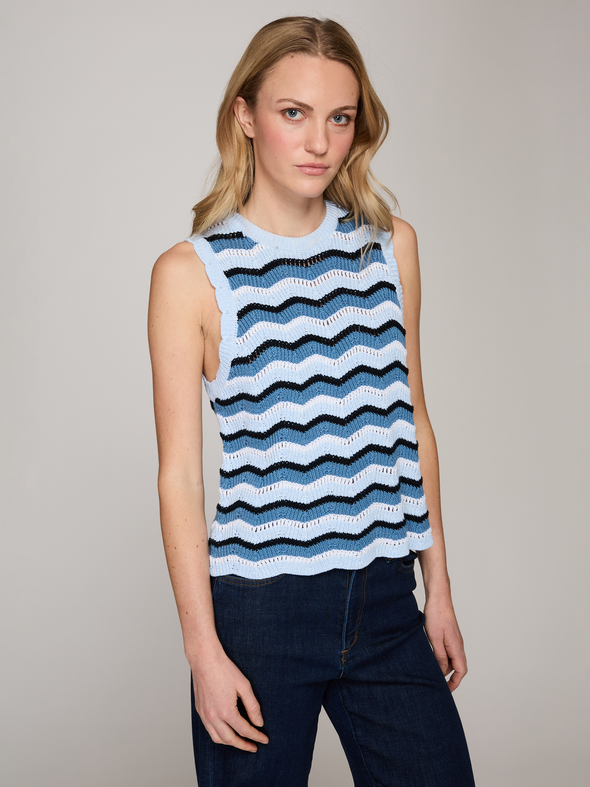 Zig Zag Stitch Tank in Blues Combo