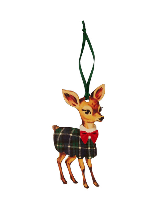 Nostalgic Deer Ornament Black Watch Plaid Sweater