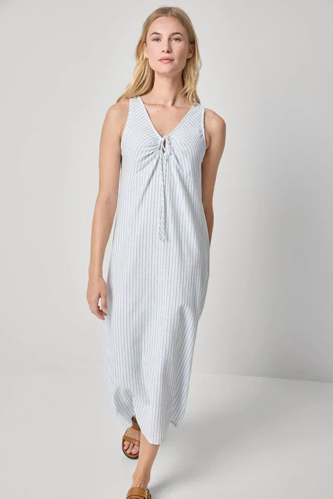 STRIPED KEYHOLE MIDI DRESS
