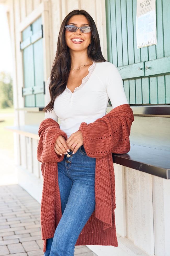 As The Leaves Turn Rust Knit Cardigan