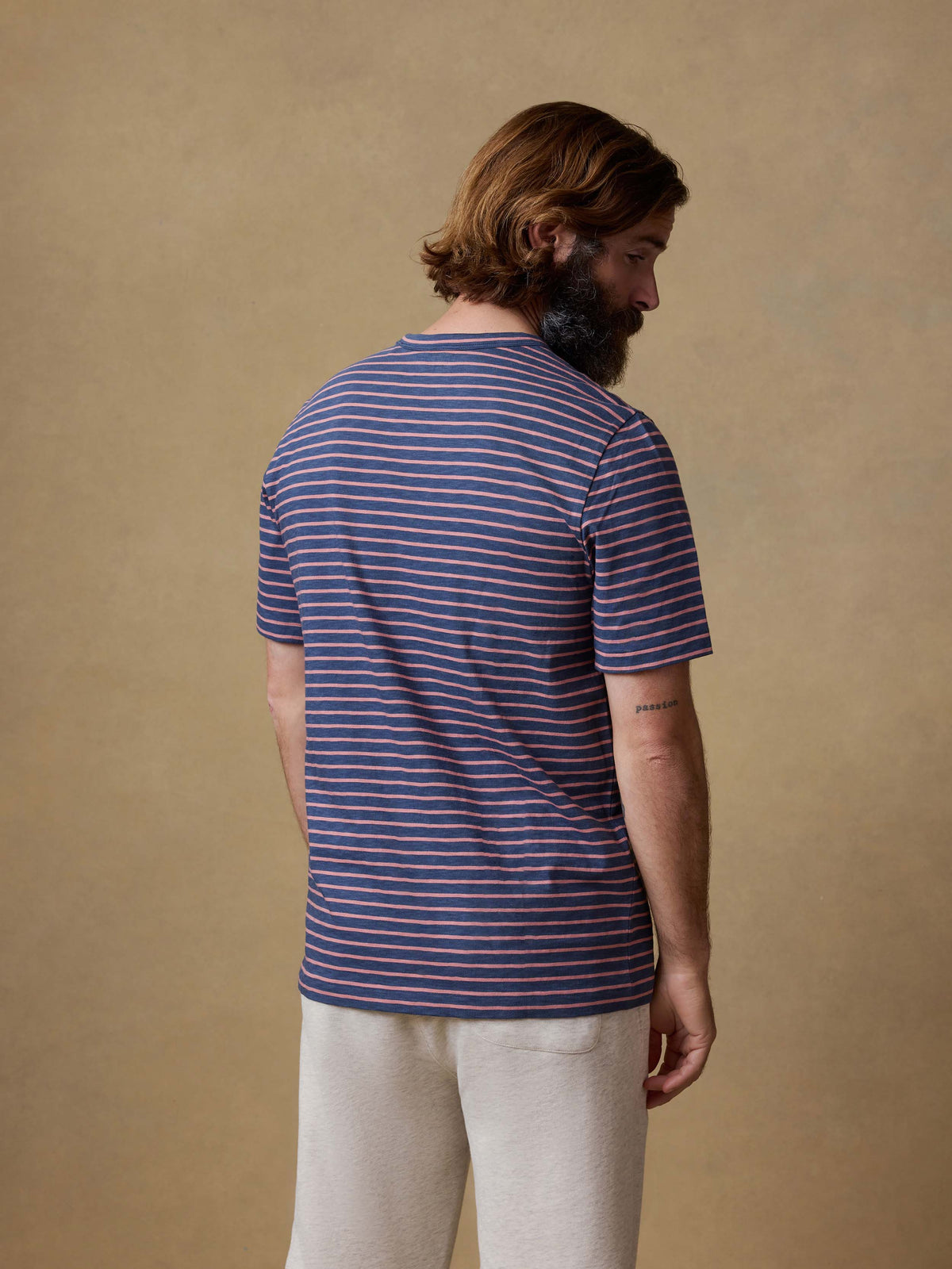 Sunwashed Regenerative Tee - Navy Rose Stripe