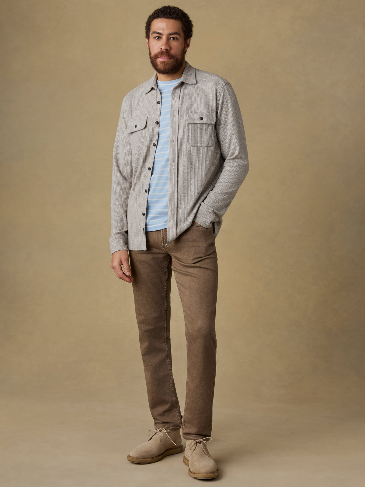 Legend Sweater Shirt - Khaki Cream Herringbone