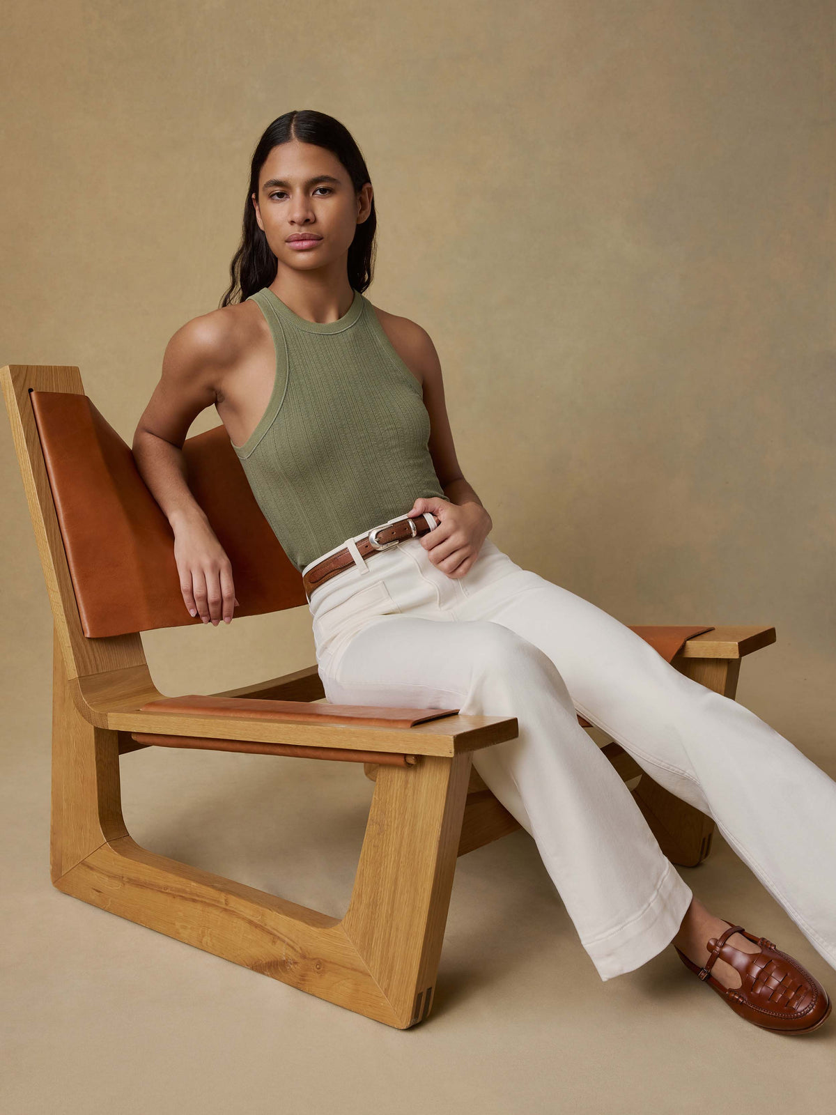 Paradise Pointelle Tank - Island Olive