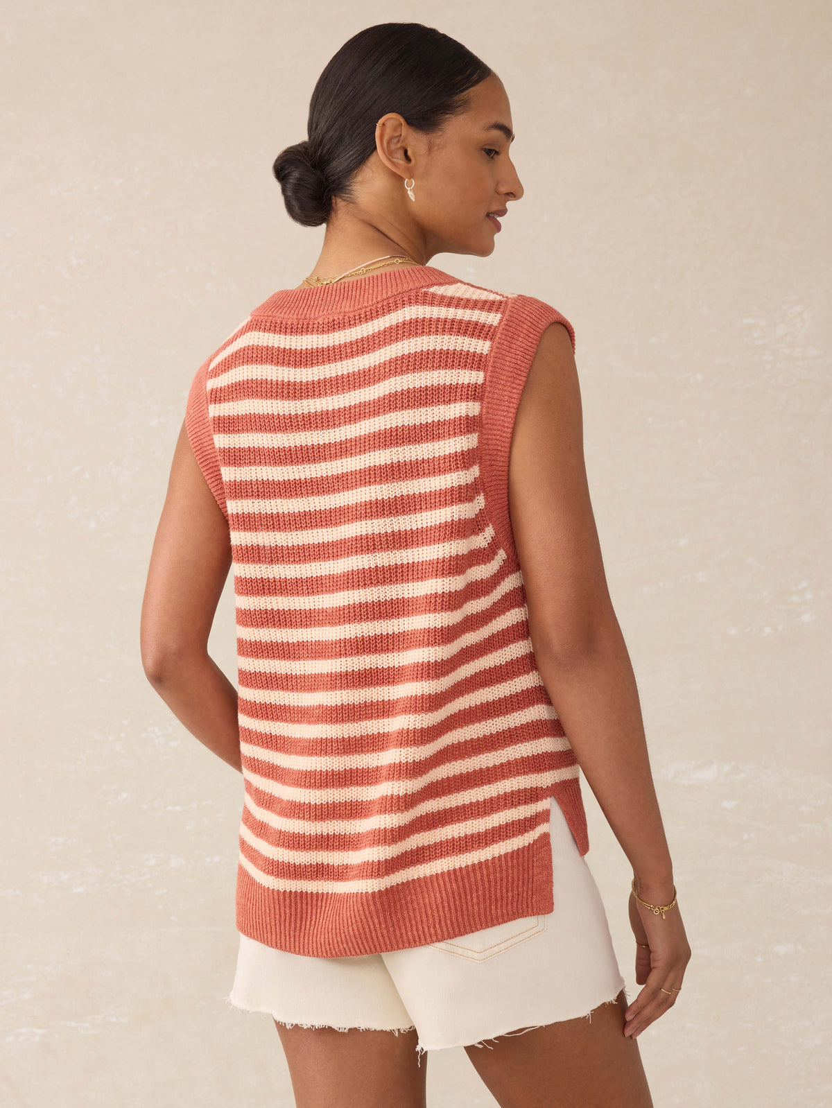 Miramar Linen Sweater Tank - Sandstone Stripe
