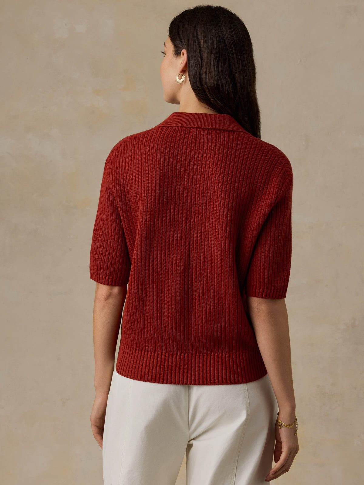 Miramar Linen Short-Sleeve Polo - Red Ochre