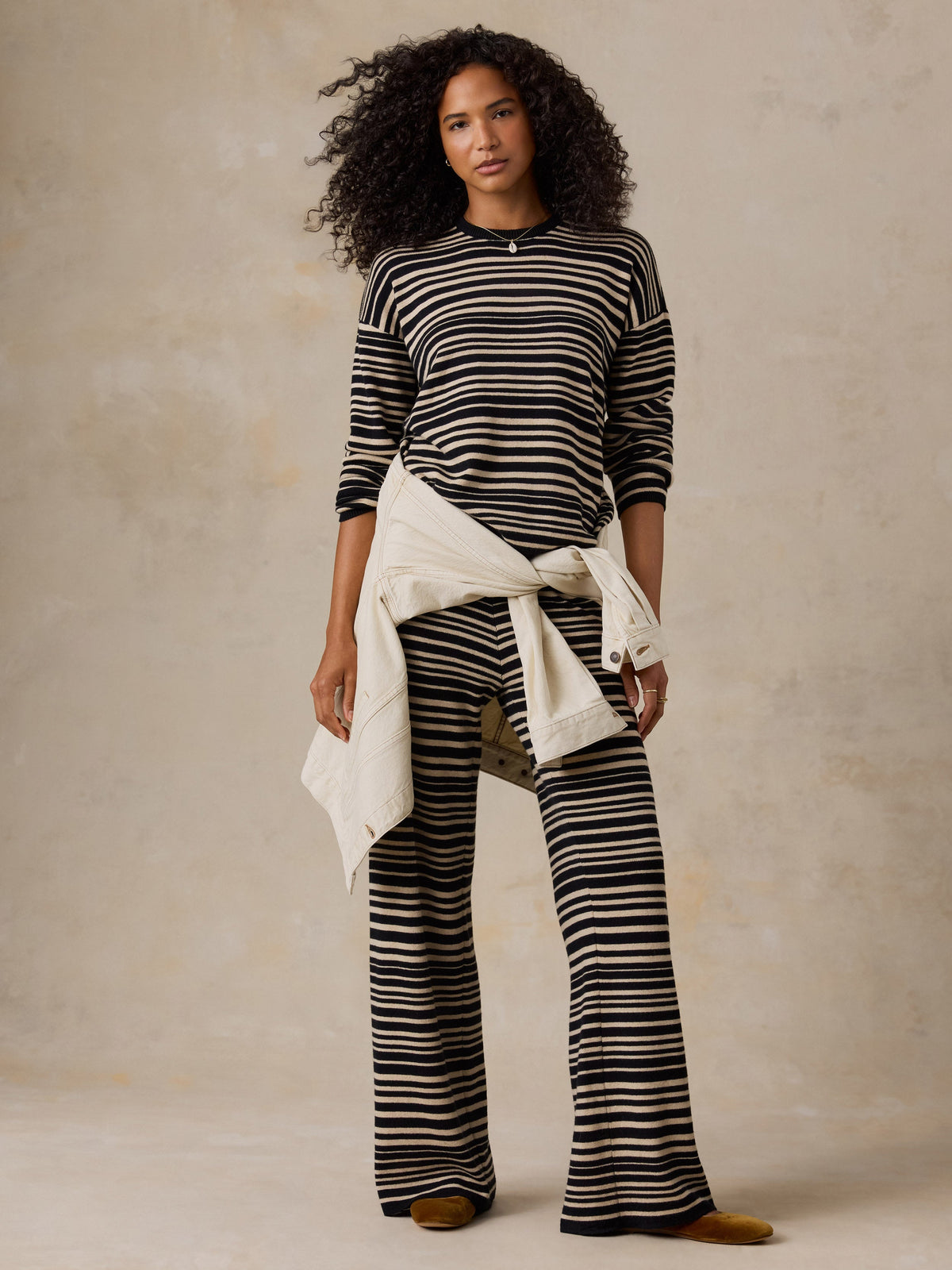 Cotton Cashmere Crew - Coastal Coal Stripe