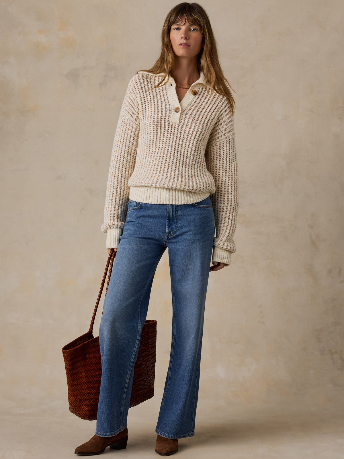 Heirloom Cotton Sweater Polo - Cream