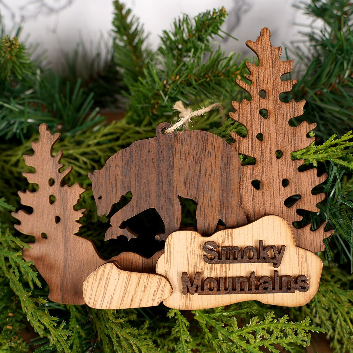 Smoky Mountains Wood Bear Ornament