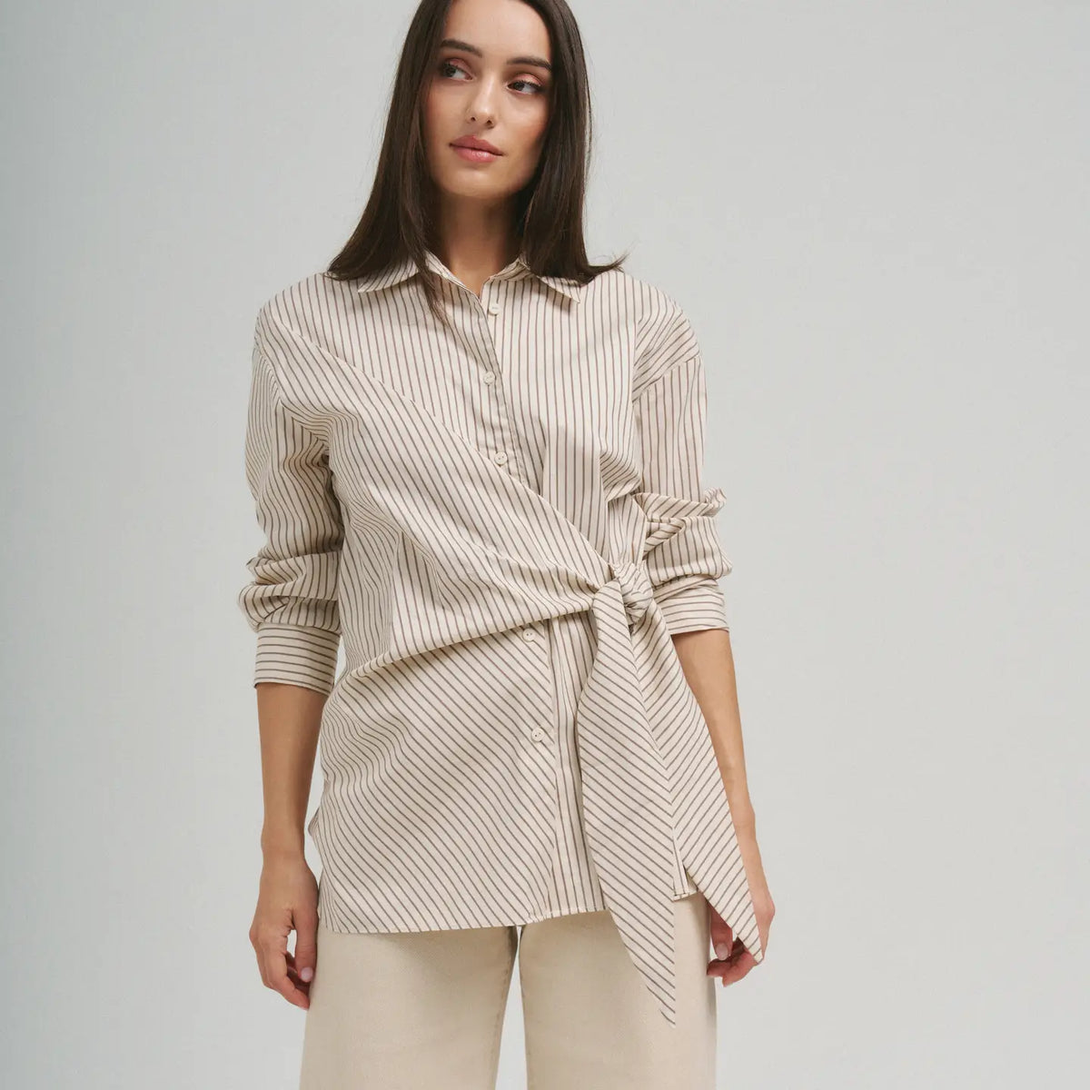 SIDE TIE DETAILED STRIPE SHIRT TOP