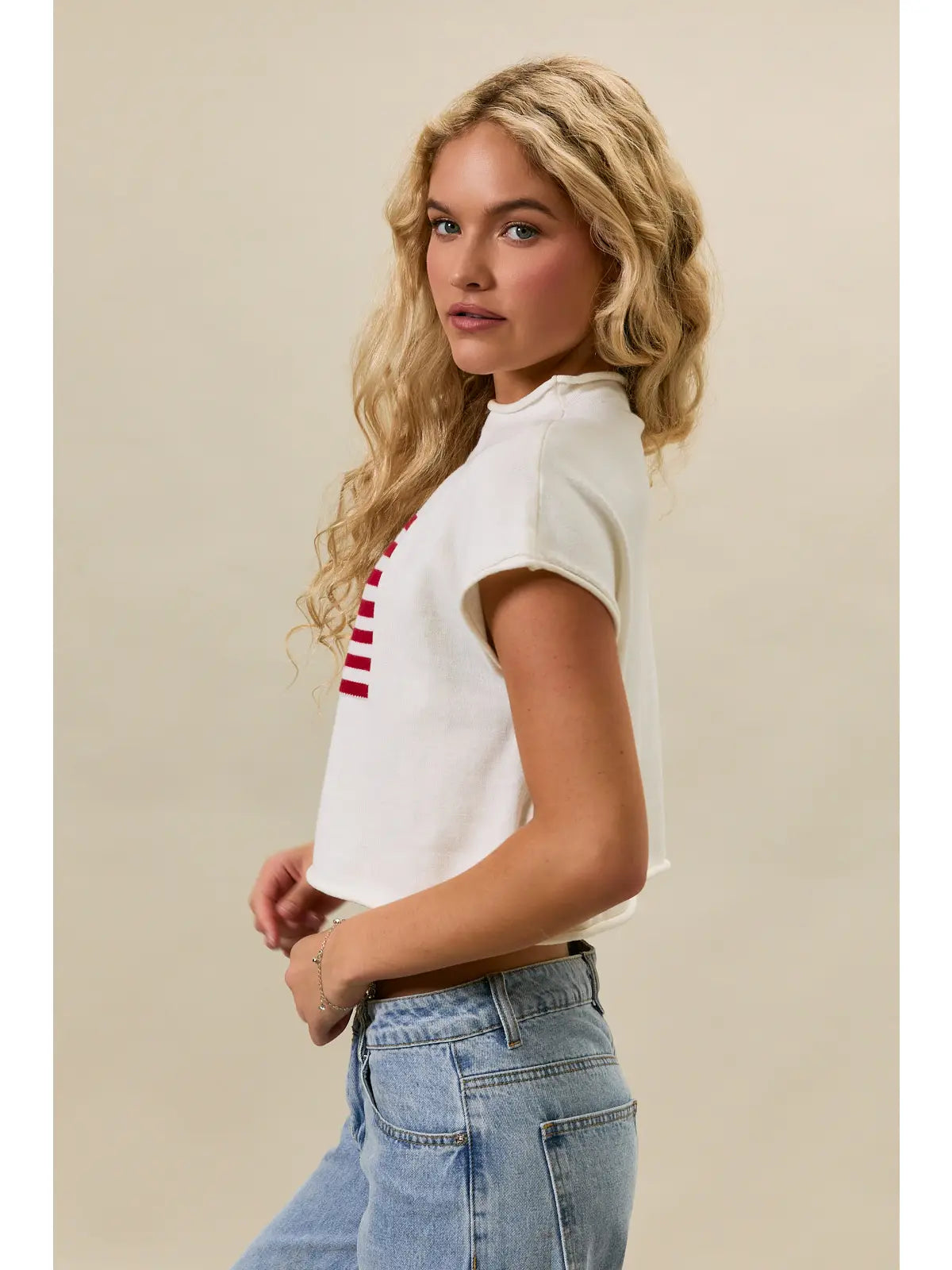 DROP SHOULDER MOCK NECK "USA FLAG" SWEATER