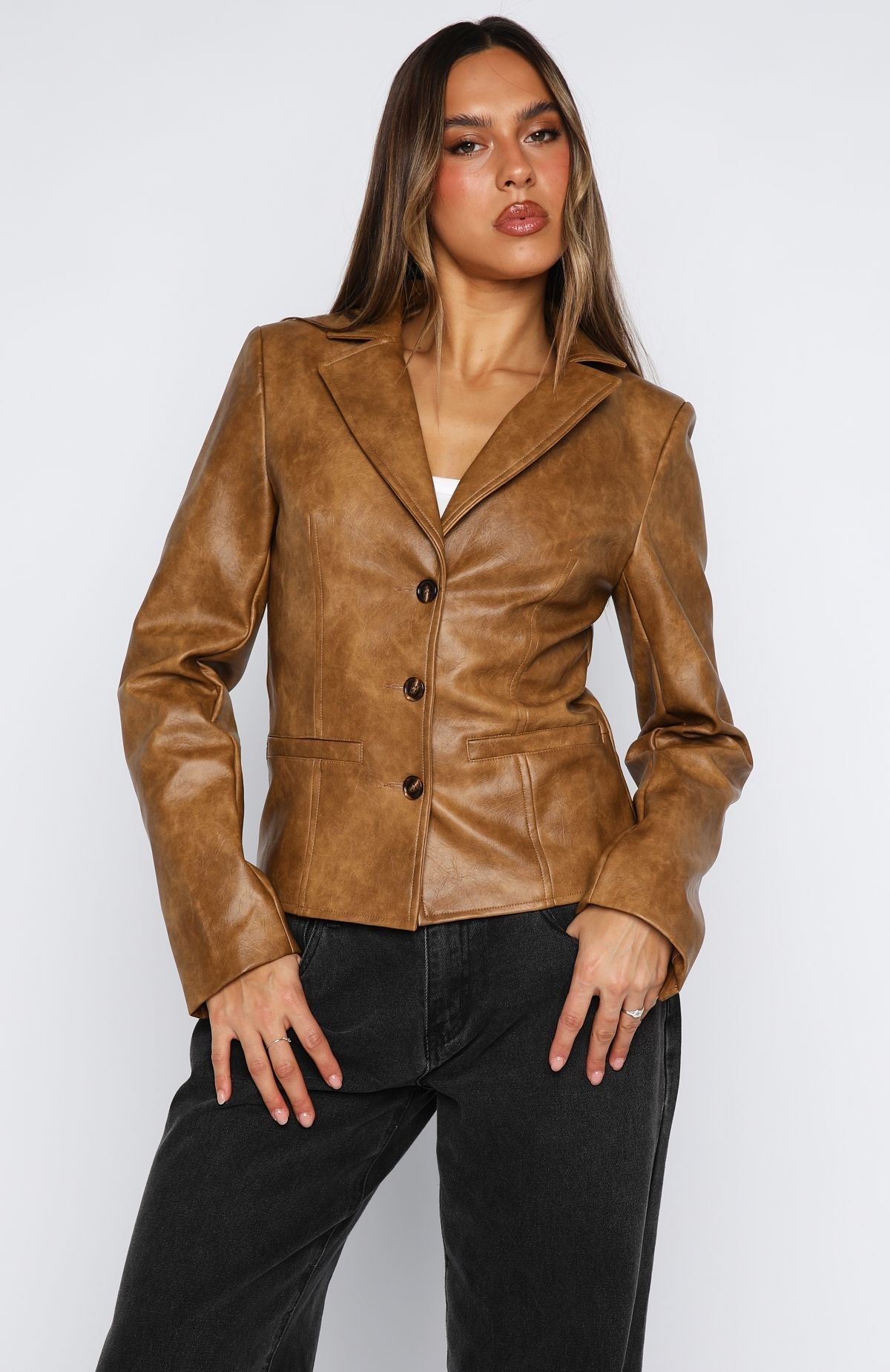 Classic Babe PU Jacket Tan