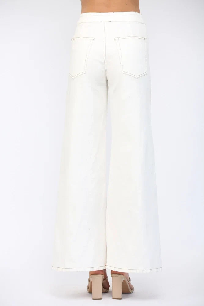 CONTRAST HIGH-WAISTED FLARE PANTS