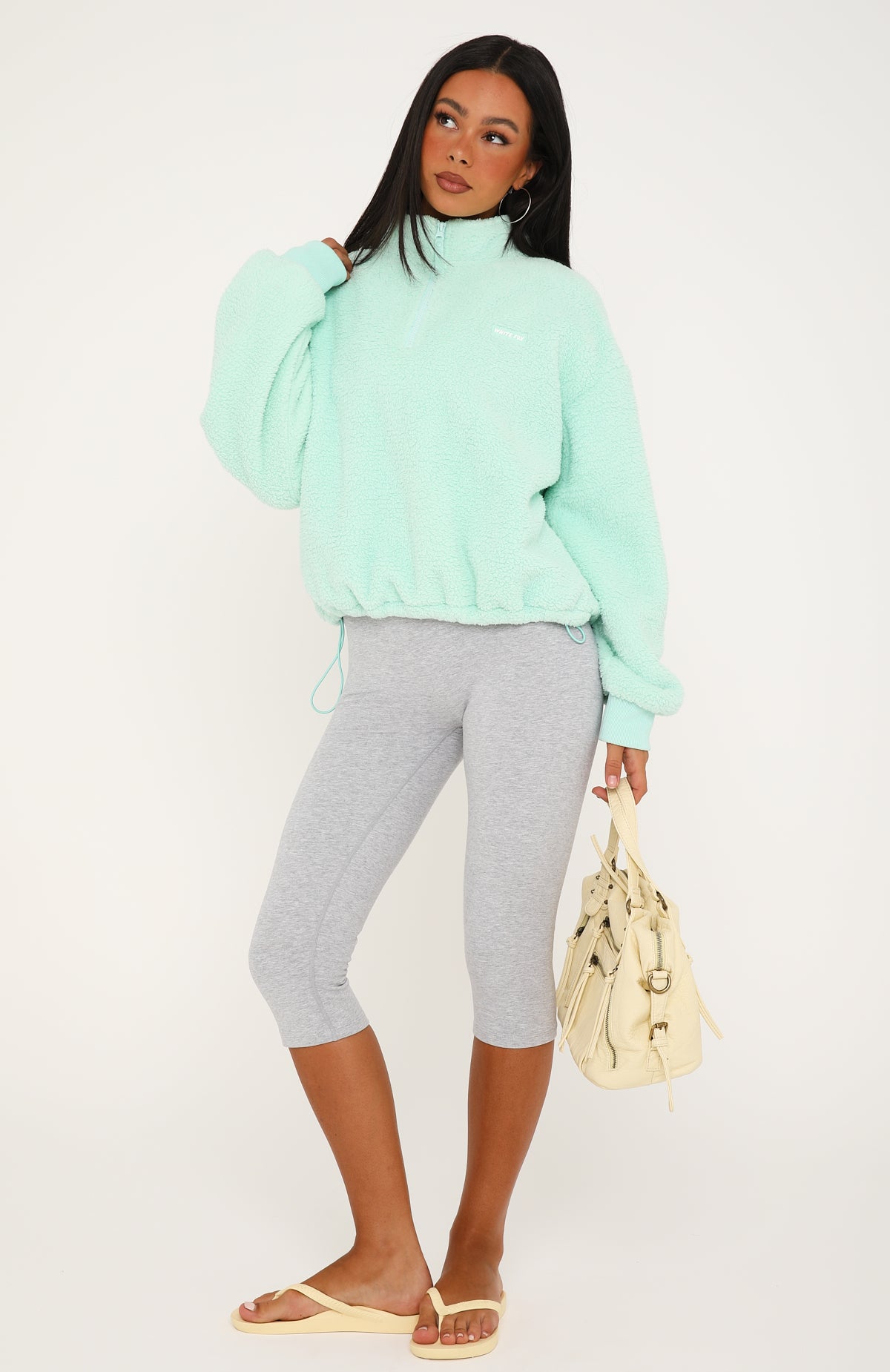 Figure It Out Later Fleece Quarter Zip Sweater Icy Mint