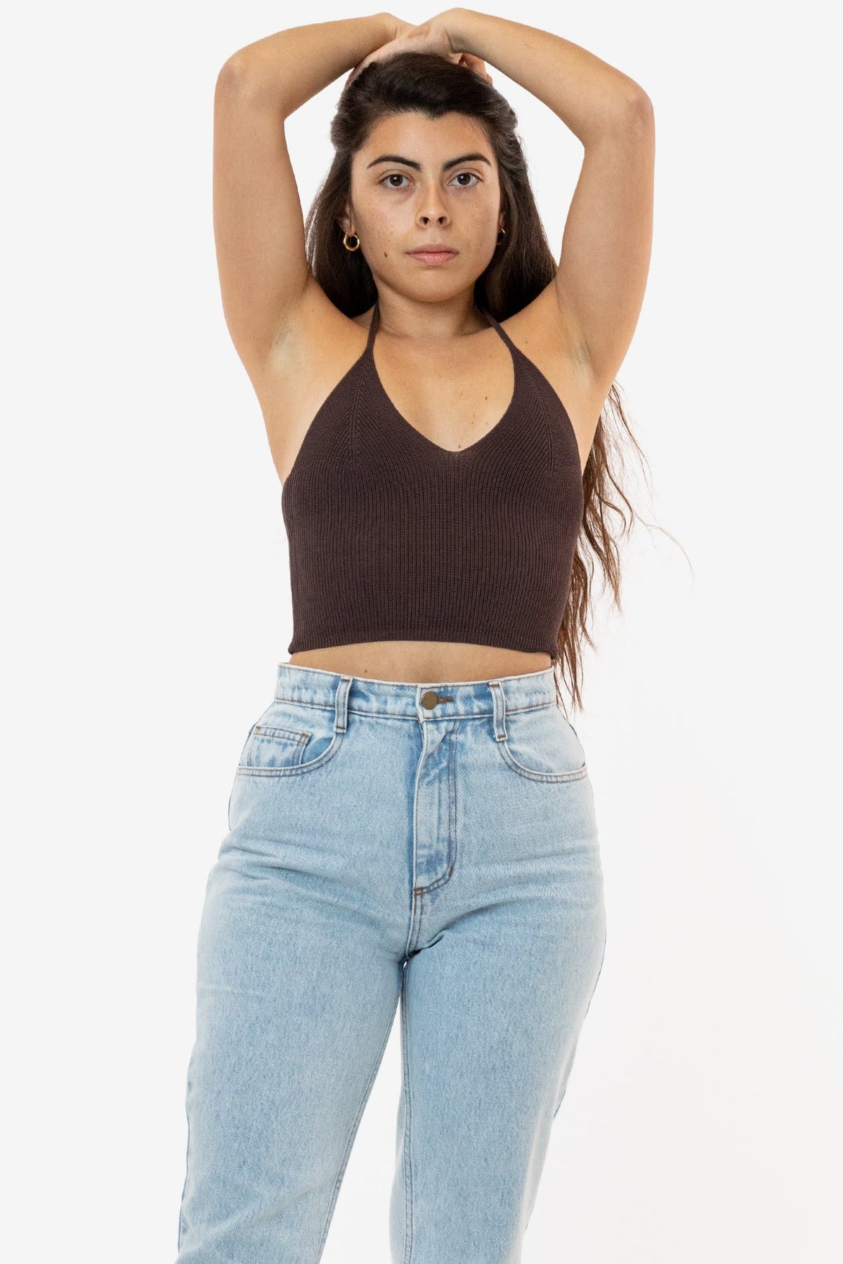 RFK406 - Viscose Nylon Cropped V-Neck Halter Top