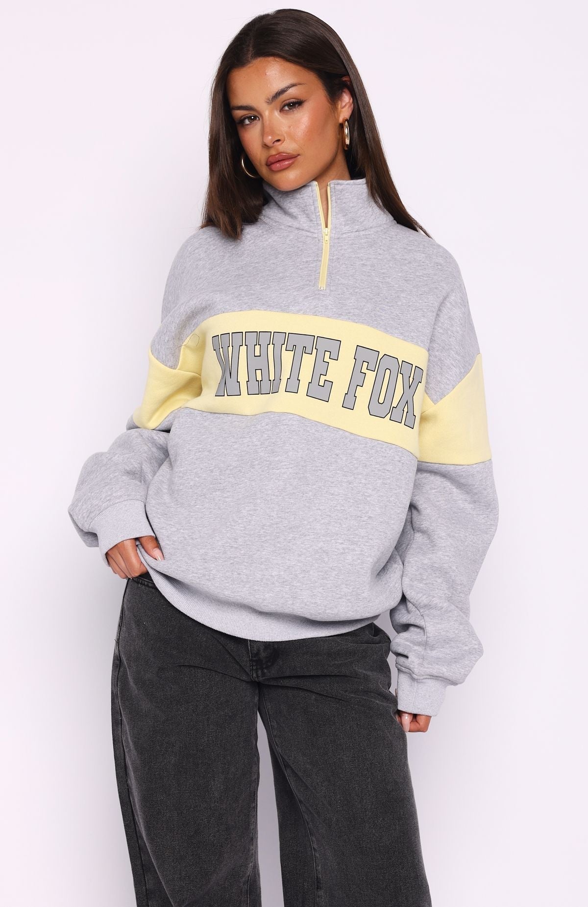 Show Yourself Zip Front Sweater Dark Grey Marle