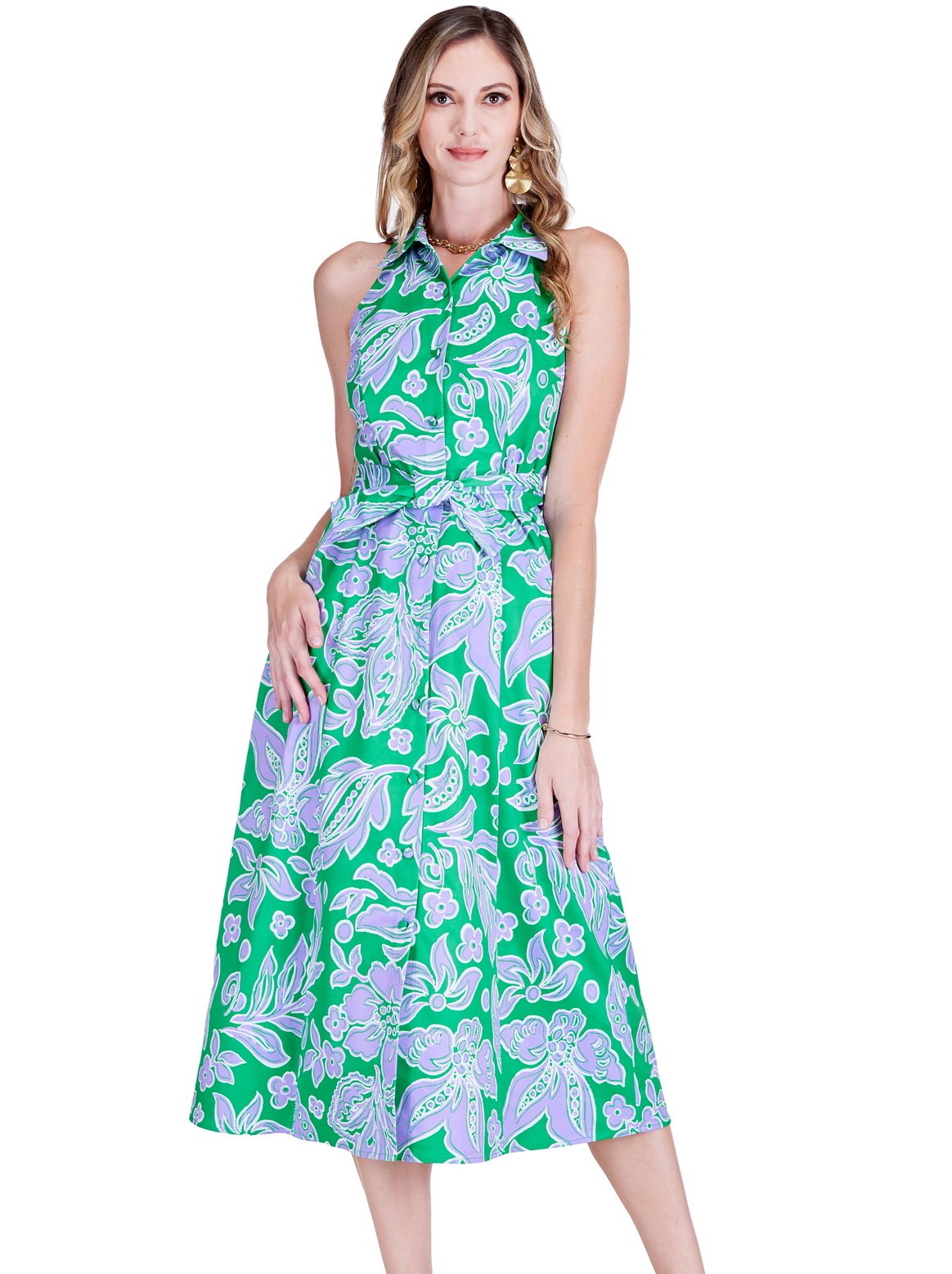 FITTED HALTER SHIRTDRESS