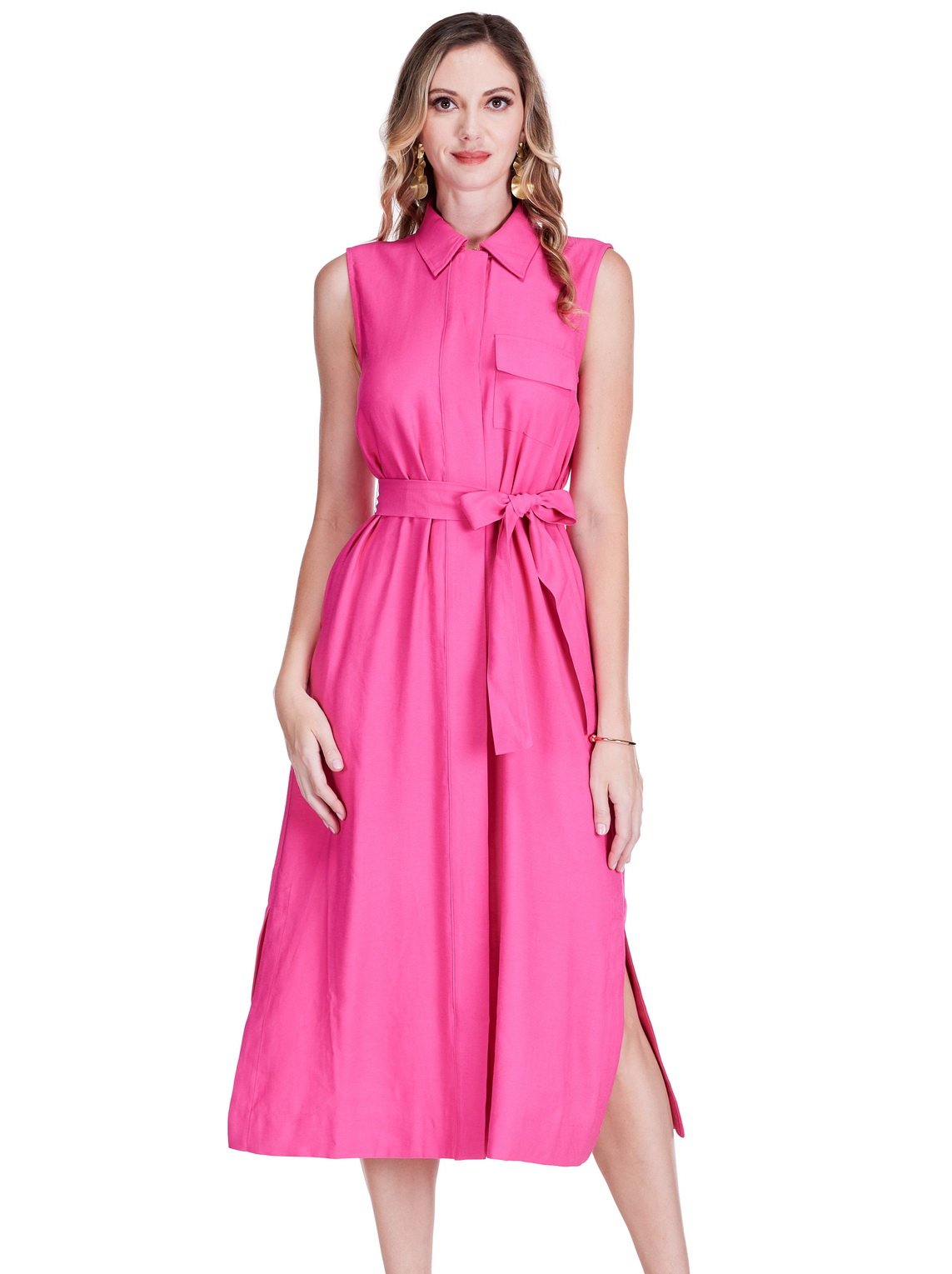 POCKET SLIT MIDI SHIRTDRESS