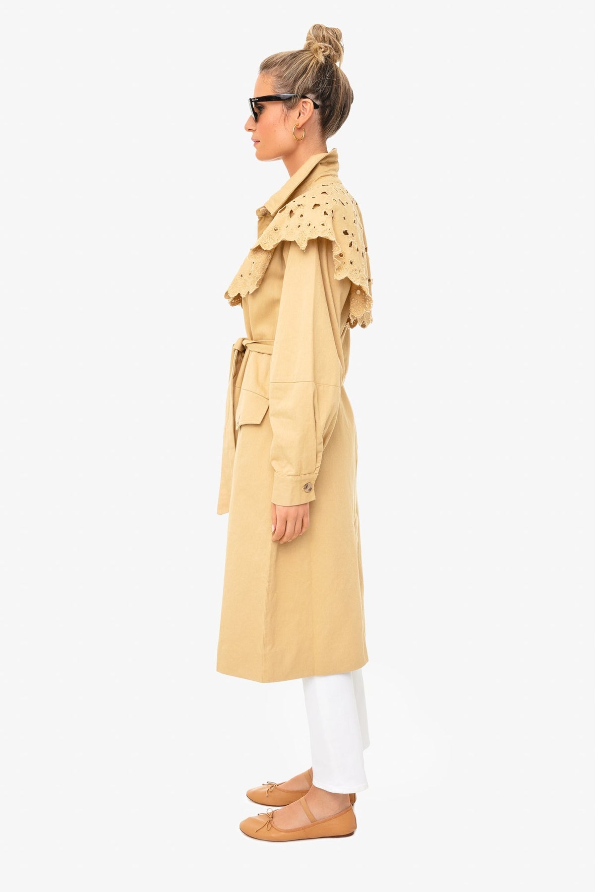 Camel Hazel Eyelet Trench Coat