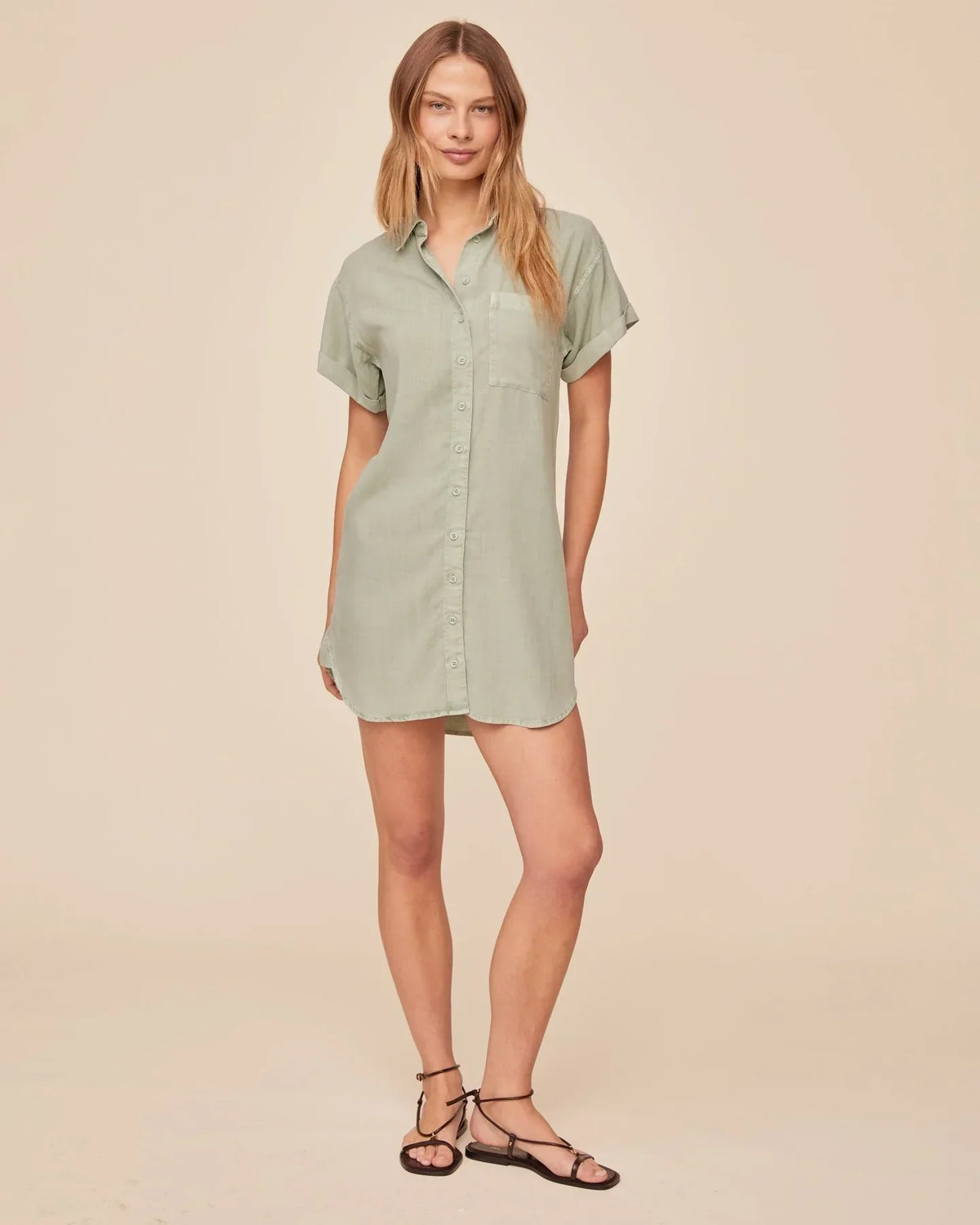 ROLL SLEEVE POCKET SHIRT DRESS