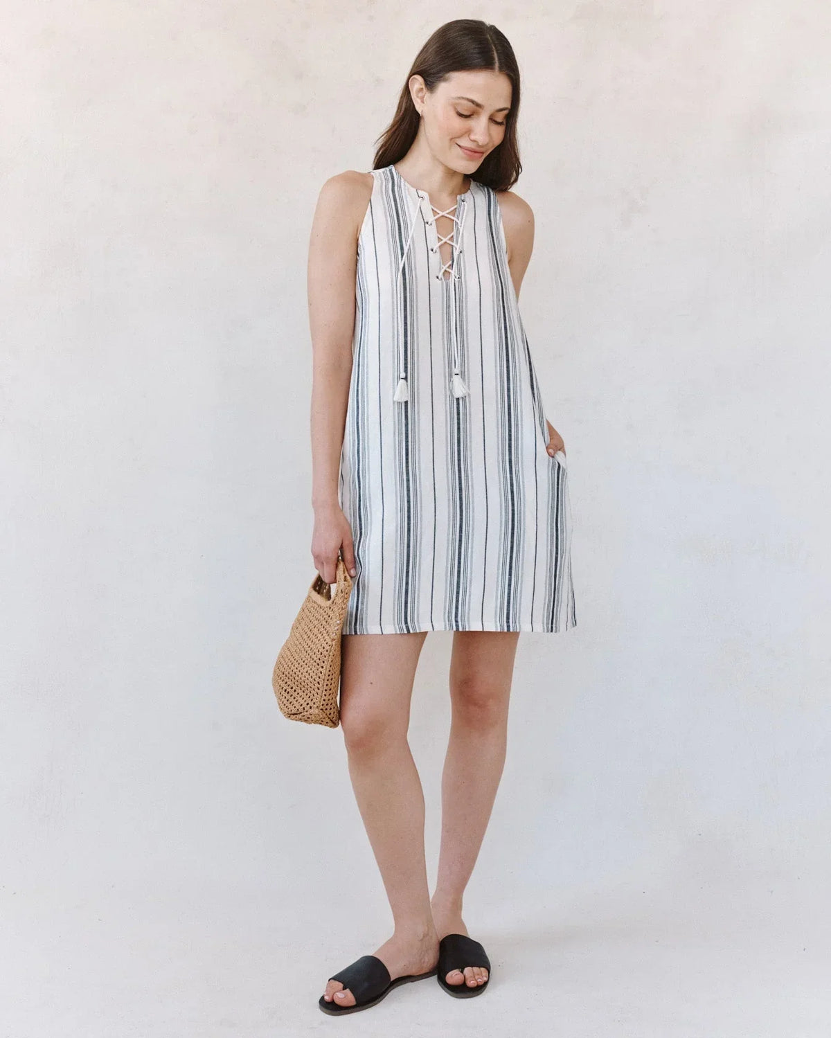 SLEEVELESS LACE UP MINI DRESS