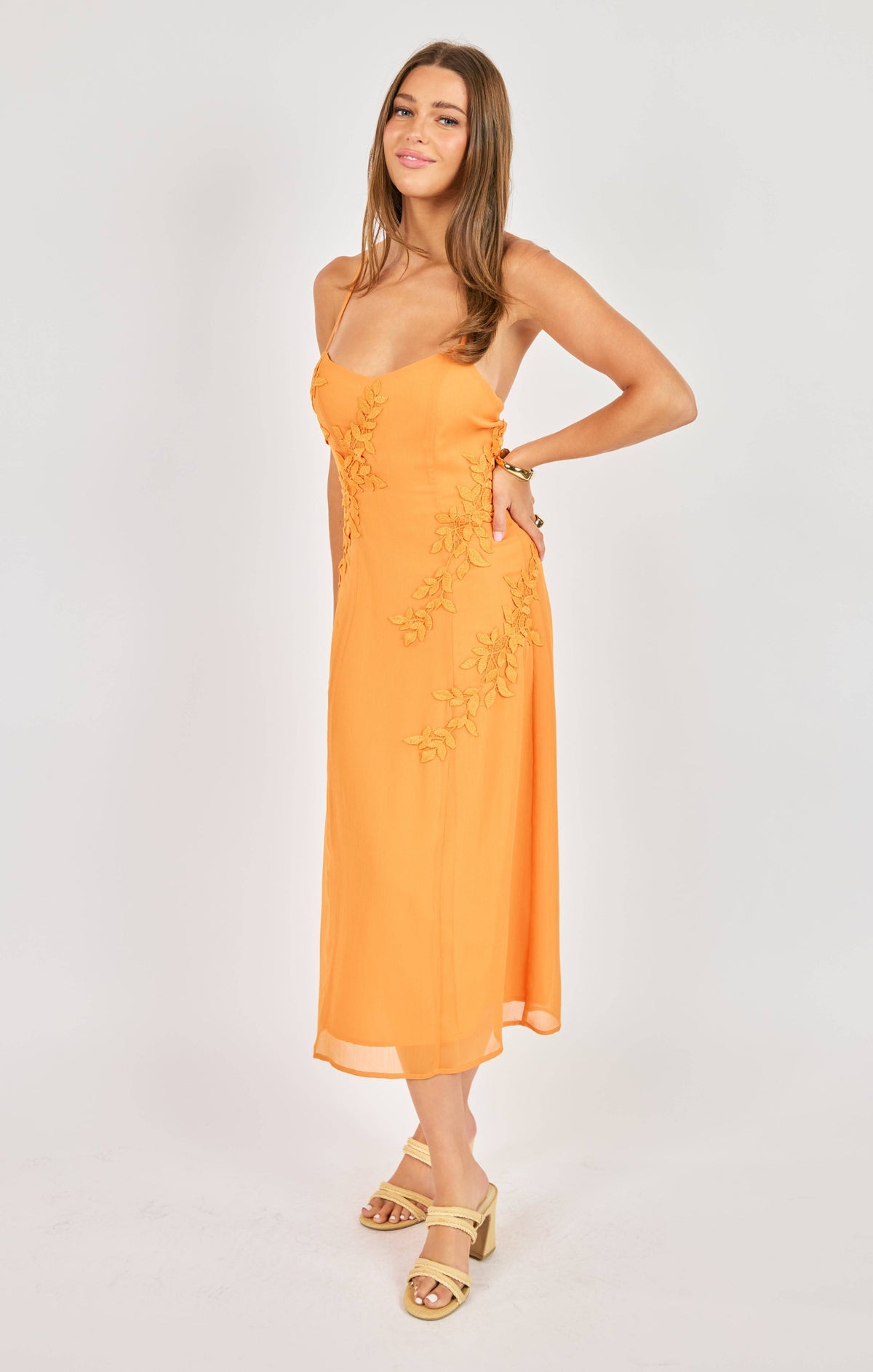 PRICKLY PETAL APPLIQUE MIDI DRESS
