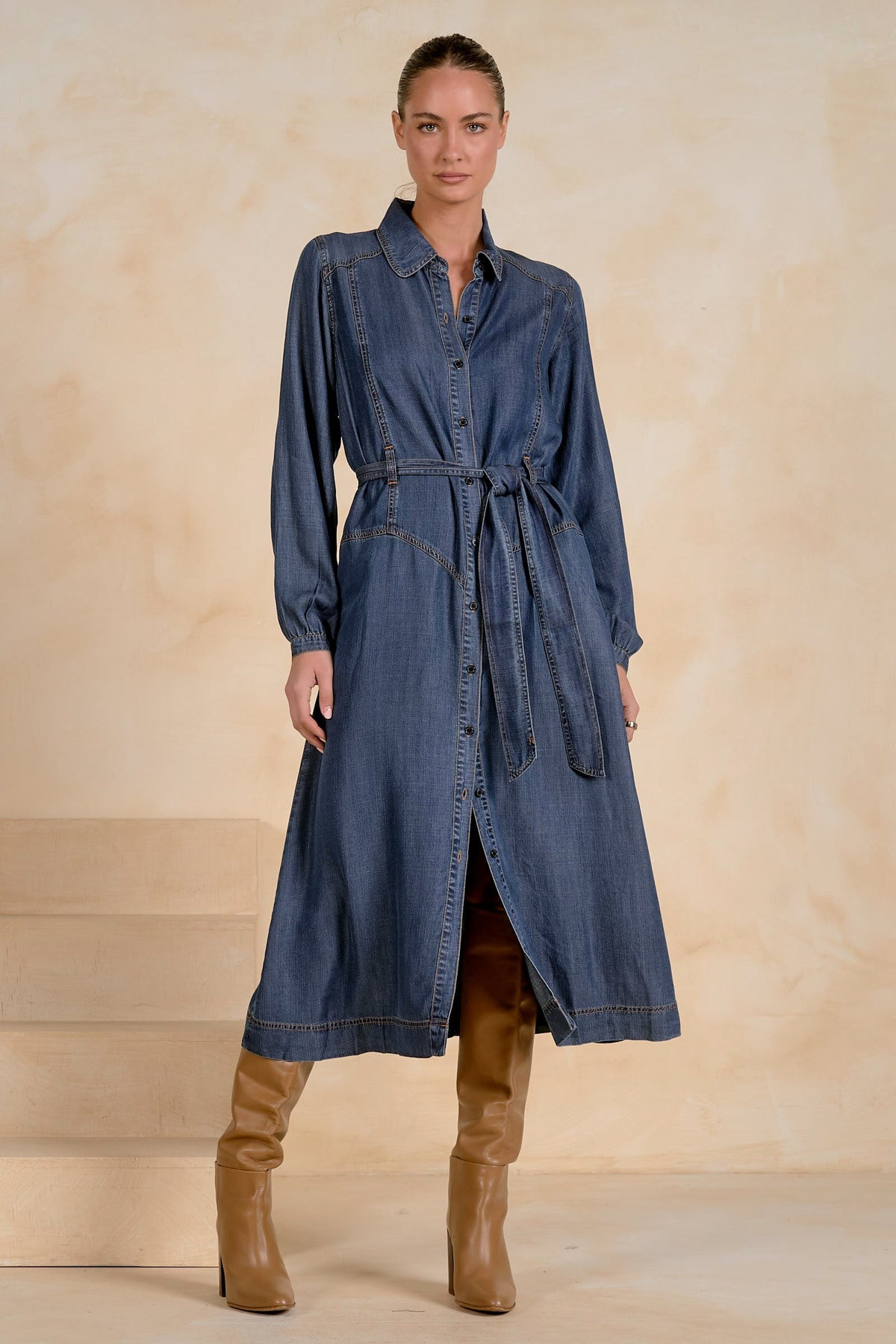 LONG SLEEVE COLLAR BUTTON DRESS