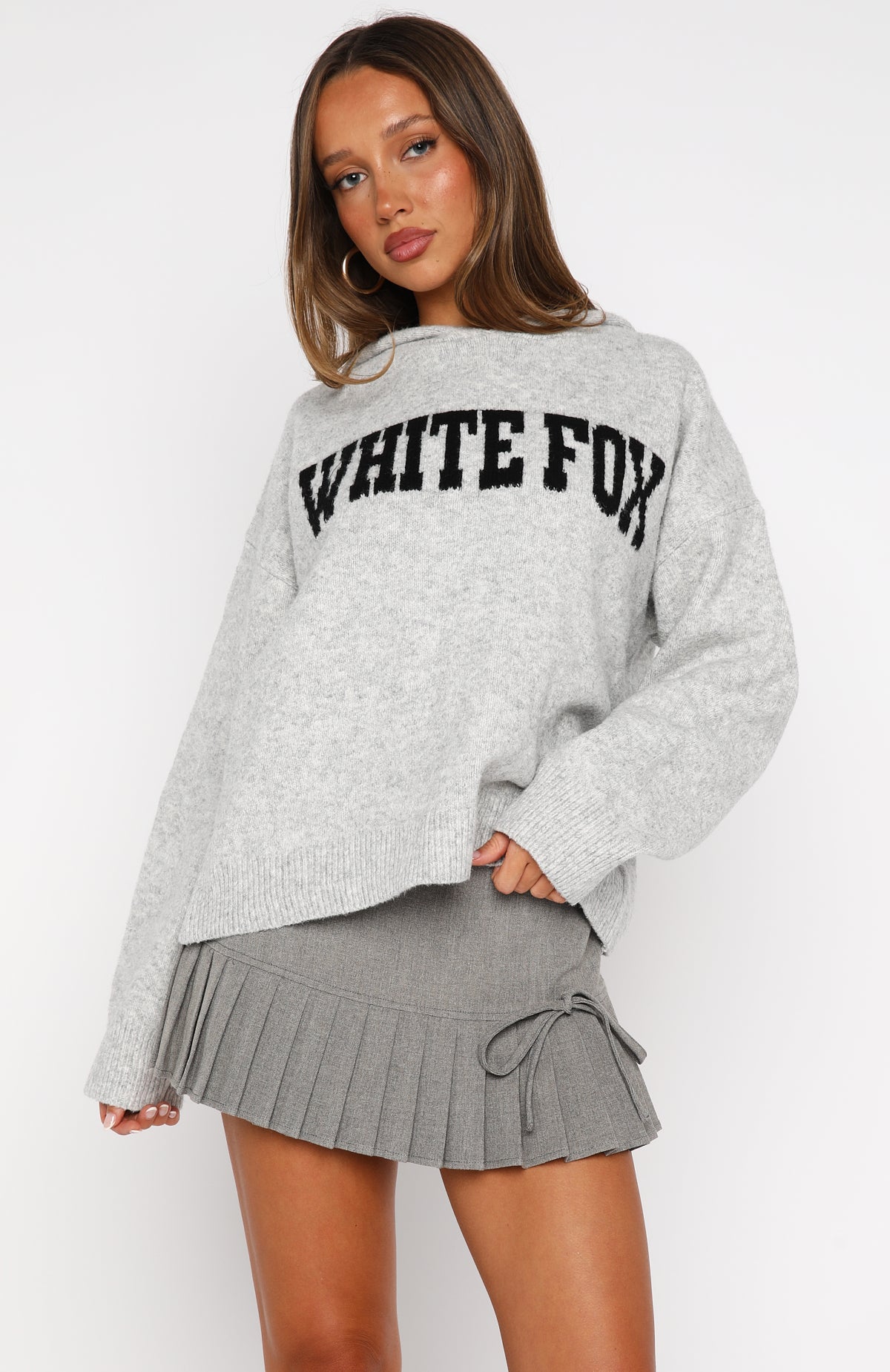 Off To Better Things Oversized Knit Hoodie Light Grey