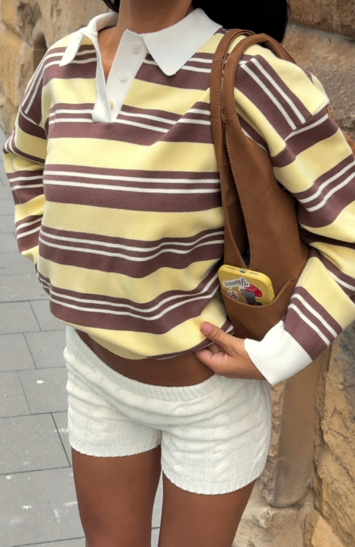 Soft Rewind Knit Sweater Honeycomb Choc Stripe